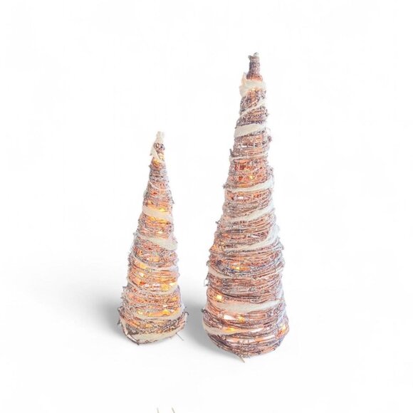 Vintage Light-Up Rustic Cone Trees Set of 2 Holiday Decor 16”/12” - Picture 1 of 6